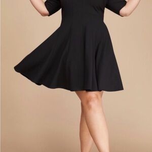 191- black fit n flare dress with strappy shoulder